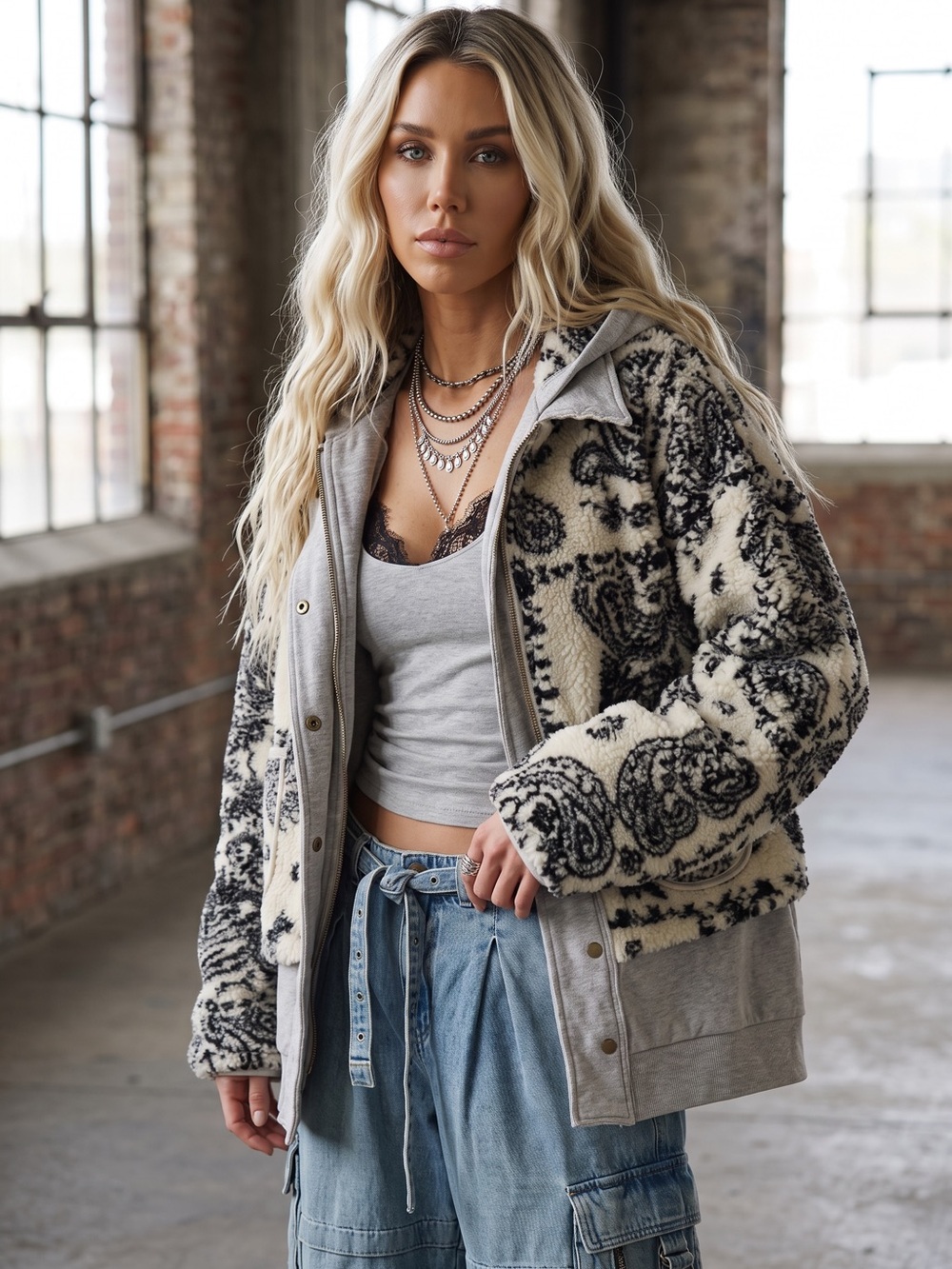 NWT Oli & Hali Bandana Paisley Print Oversized Layered Jacket Coat Shacket - Picture 3 of 9